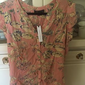 Cute Pink Hawaiian Print Blouse/Top Sz L